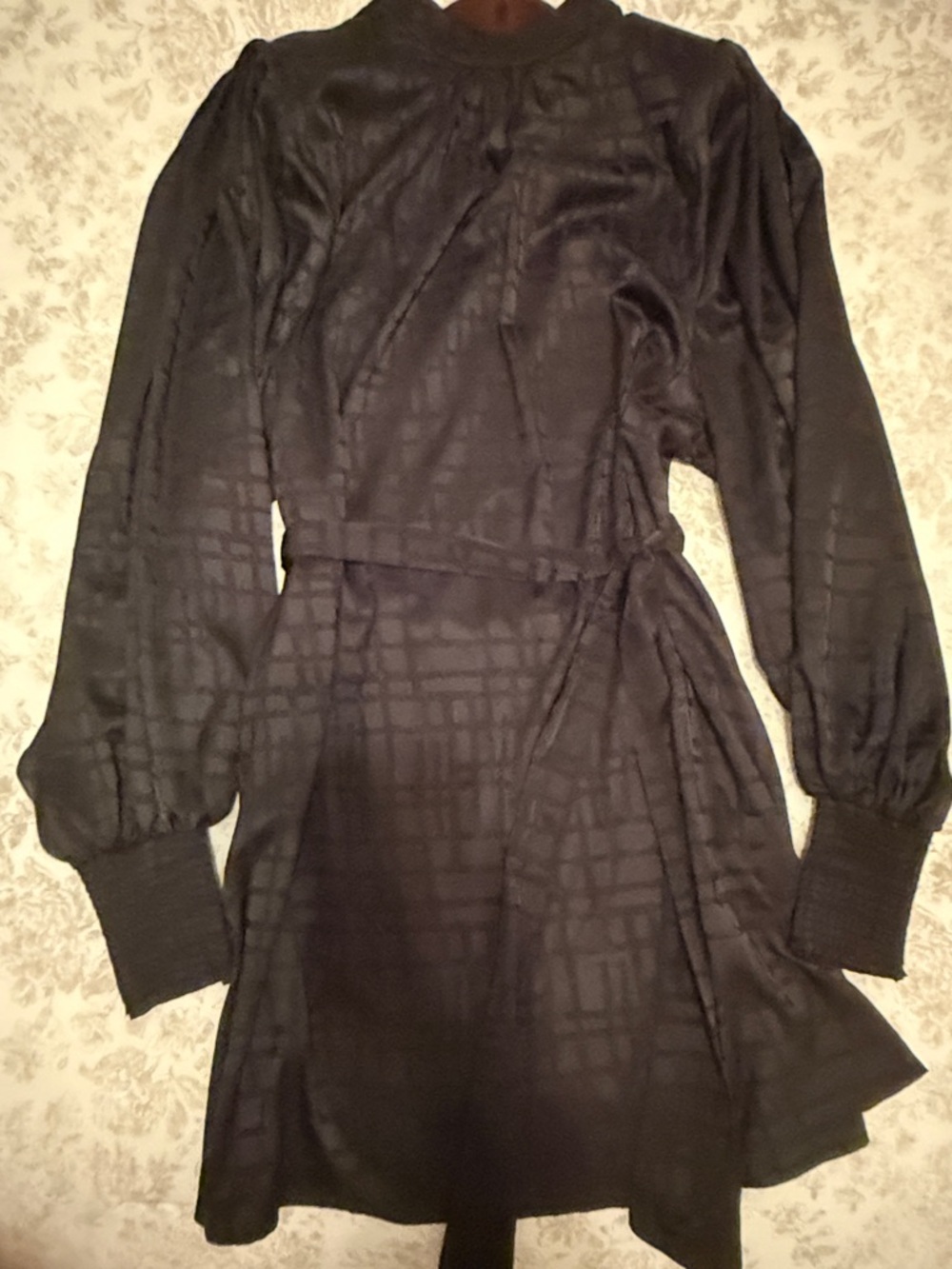 Long Sleeve Black Textured A-Line Dress